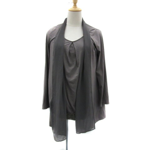 【中古】プレミアム バイ ビッキー PREMIUM BY VICKY アンサンブル カーディガン ミドル丈 前開き カットソー 半袖 Vネック 無地 2 グレー /YS16 レディース 【ベクトル 古着】 250314