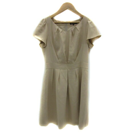 【中古】ミッシュマッシュ MISCH MASCH ワンピース ミニ丈 半袖 Vネック プリーツ 38 M ベージュ /YS14 レディース 【ベクトル 古着】 250314