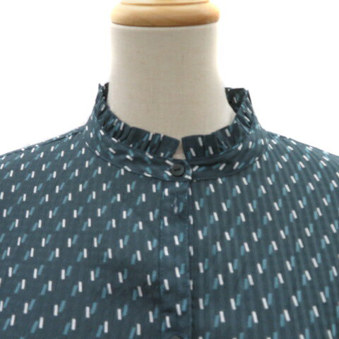 【中古】ユナイテッドアローズ A DAY IN THE LIFE UNITED ARROWS シャツワンピース ロング丈 長袖 バンドカラー ウエストリボン 総柄 ダークグリーン /YK25 レディース 【ベクトル 古着】 250325