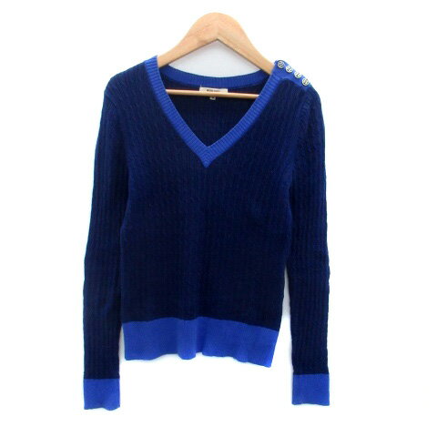 【中古】ナチュラルビューティーベーシック NATURAL BEAUTY BASIC ニット カットソー Vネック 長袖 M 紺 ネイビー 青 ブルー /HO27 レディース 【ベクトル 古着】 250326