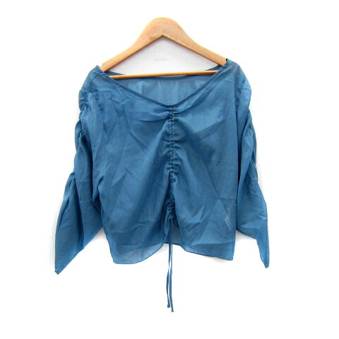 【中古】アプレジュールミニョン apres jour mignon カットソー 七分袖 Vネック シースルー LL 青 ブルー /SY27 レディース 【ベクトル 古着】 250327