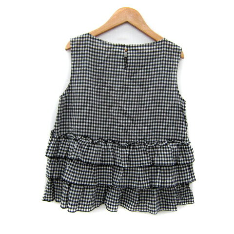 【中古】ユニバーバル ミューズ UNIVERVAL MUSE ブラウス カットソー ティアード ノースリーブ ラウンドネック ギンガムチェック柄 黒 ブラック 白 ホワイト /SY30 レディース 【ベクトル 古着】 250327