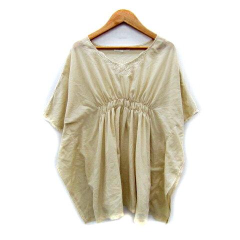 【中古】クミキョク 組曲 KUMIKYOKU ブラウス カットソー 半袖 Vネック 無地 レース 2 ベージュ /SY42 レディース 【ベクトル 古着】 250403(4)