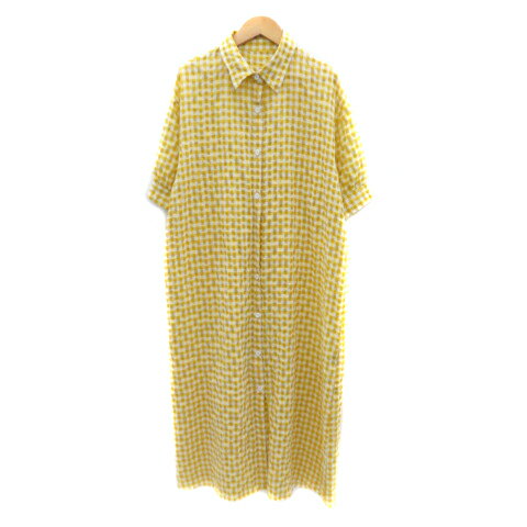 【中古】アビトーキョー ABITOKYO シャツワンピース ロング丈 半袖 ギンガムチェック柄 F 黄色 イエロー /YK31 レディース 【ベクトル 古着】 250328 【中古】アビトーキョー ABITOKYO シャツワンピース ロング丈 半袖 ギンガムチェック柄 F 黄色 イエロー /YK31 レディース 【ベクトル 古着】 250328