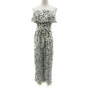 【中古】リーナ クチュール Riina couture オールインワン コンビネゾン ベアトップ パンツ ロング丈 ダルメシアン柄 リボンベルト付き F オフホ...