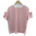 【中古】ディスコート Discoat Tシャツ カットソー 半袖 ラウンドネック ボーダー柄 カットアウト F 白 ホワイト 赤 レッド /SM38 レディース...