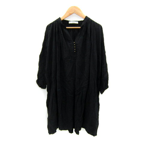 【中古】アズールバイマウジー AZUL by moussy ワンピース ミニ丈 長袖 スリットネック 無地 プリーツ S 黒 ブラック /SY27 レディース 【ベクトル 古着】 250402