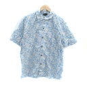 【中古】シンプルライフ SIMPLE LIFE カジュアルシャツ 半袖 総柄 麻 リネン混 L 水色 ライトブルー ベージュ /HO4 メンズ 【ベクトル 古着...