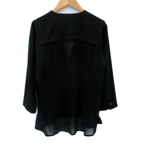 【中古】ロフ loaf テーラードジャケット ミドル丈 七分袖 シアー 切替 ダブルボタン ONE 黒 ブラック /SM20 レディース 【ベクトル 古着】 250512