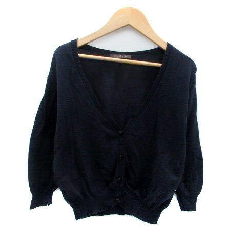 【中古】ミミ&ロジャー mimi&roger サマーニットカーディガン Vネック 七分袖 ショート丈 無地 F 紺 ネ..