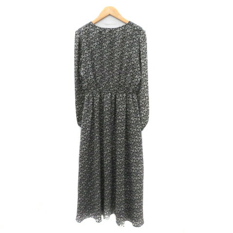 【中古】フレイアイディー FRAY I.D シャツワンピース ロング丈 長袖 Vネック 花柄 F 黒 ブラック /YK18 レディース 【ベクトル 古着】 250430