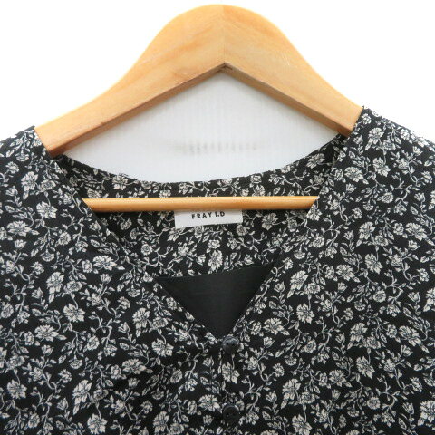 【中古】フレイアイディー FRAY I.D シャツワンピース ロング丈 長袖 Vネック 花柄 F 黒 ブラック /YK18 レディース 【ベクトル 古着】 250430