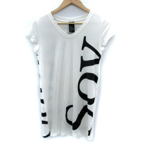 【中古】ソブ sov. ダブスタ Tシャツチュニック 半袖 Vネック プリント F 白 ホワイト 黒 ブラック /SM26 レディース 【ベクトル 古着】 250421 【中古】ソブ sov. ダブスタ Tシャツチュニック 半袖 Vネック プリント F 白 ホワイト 黒 ブラック /SM26 レディース 【ベクトル 古着】 250421