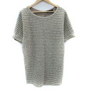 【中古】グリーンレーベルリラクシング ユナイテッドアローズ green label relaxing ワンピース ひざ丈 半袖 ラウンドネック ボーダー柄 ベージュ /SM22 レディース 【ベクトル 古着】 250412