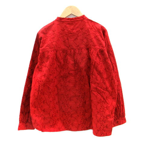 【中古】グローバルワーク GLOBAL WORK カジュアルシャツ 長袖 バンドカラー 刺繍 L 赤 レッド /SM21 レディース 【ベクトル 古着】 250412