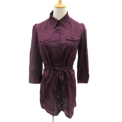 【中古】ナチュラルネーム Natural name チュニック シャツ ブラウス 七分袖 ウエストリボン 11AR ダークパープル /YK14 レディース 【ベクトル 古着】 250414