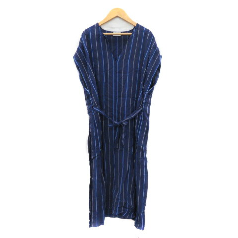 【中古】マルロタ MARLOTA ワンピース ロング丈 半袖 スリットネック ウエストリボン ストライプ柄 36 S 紺 ネイビー /YK45 レディース 【ベクトル 古着】 250415 【中古】マルロタ MARLOTA ワンピース ロング丈 半袖 スリットネック ウエストリボン ストライプ柄 36 S 紺 ネイビー /YK45 レディース 【ベクトル 古着】 250415