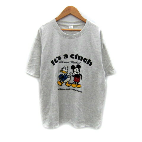 Character - 【中古】ディズニー Disney Tシャツ カットソー 半袖 ラウンドネック ミッキーマウス ドナルドダック M ライトグレー /SY38 メンズ 【ベクトル 古着】 250430
