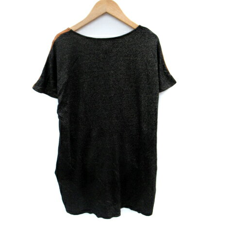 【中古】未使用品 ブージュルード Bou Jeloud チュニック 半袖 ラウンドネック ラメ 切替 38 M キャメル 黒 ブラック /SM33 レディース 【ベクトル 古着】 250423