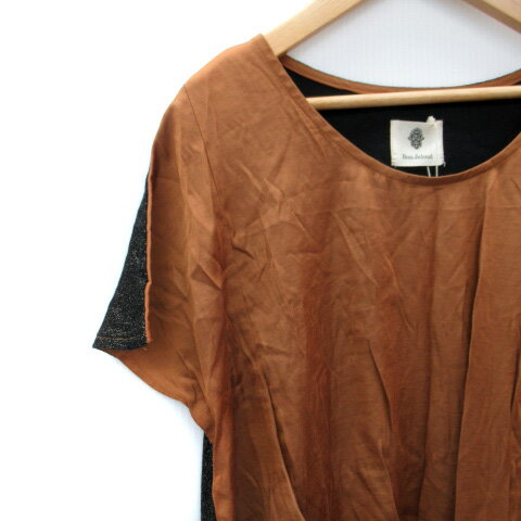 【中古】未使用品 ブージュルード Bou Jeloud チュニック 半袖 ラウンドネック ラメ 切替 38 M キャメル 黒 ブラック /SM33 レディース 【ベクトル 古着】 250423