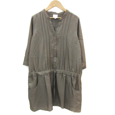 【中古】エマジェイムス EMMAJAMES ワンピース ミニ丈 七分袖 スリットネック 11 カーキ /YM30 レディース 【ベクトル 古着】 250507