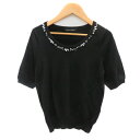 【中古】クイーンズコート QUEENS COURT ニット カットソー 半袖 パールビーズ ビーズ 2 黒 ブラック /YK34 レディース 【ベクトル 古着】...