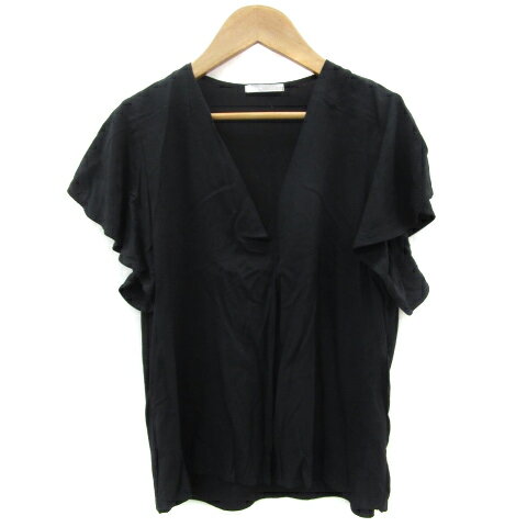 【中古】オペークドットクリップ OPAQUE.CLIP ブラウス カットソー 半袖 Vネック 38 M ブラック 黒 /YM3 レディース 【ベクトル 古着】 250423