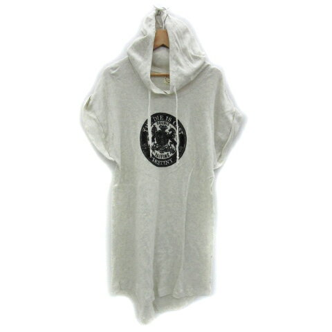 【中古】エージーバイアクアガール AG by aquagirl パーカーワンピース プルオーバー ミニ丈 半袖 プリント M アイボリー 黒 ブラック ..