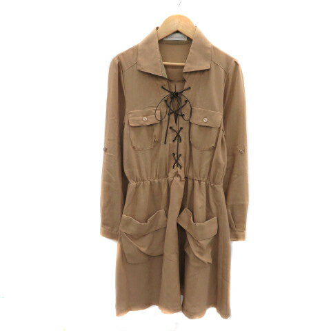 【中古】トランテアン ソン ドゥ モード 31 Sons de mode シャツワンピース ミニ丈 長袖 スキッパーカラー レースアップ 36 S ベージュ /YK4 レディース 【ベクトル 古着】 250422