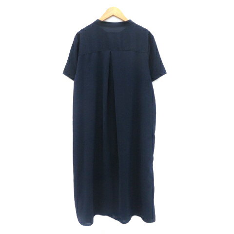 【中古】シューラルー SHOO・LA・RUE シャツワンピース ロング丈 半袖 スリットネック L 紺 ネイビー /YK38 レディース 【ベクトル 古着】 250424