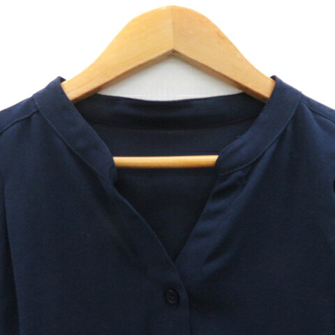 【中古】シューラルー SHOO・LA・RUE シャツワンピース ロング丈 半袖 スリットネック L 紺 ネイビー /YK38 レディース 【ベクトル 古着】 250424