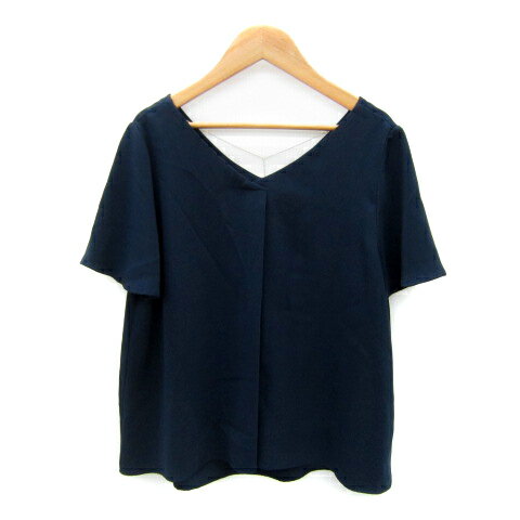 【中古】ナチュラルビューティーベーシック NATURAL BEAUTY BASIC カットソー 半袖 Vネック 無地 チャーム付き M 紺 ネイビー /SY26 レディース 【ベクトル 古着】 250423