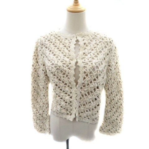 【中古】オプティチュード Optitude ニットカーディガン ミドル丈 カギ編み ベージュ /YK46 レディース 【ベクトル 古着】 250514