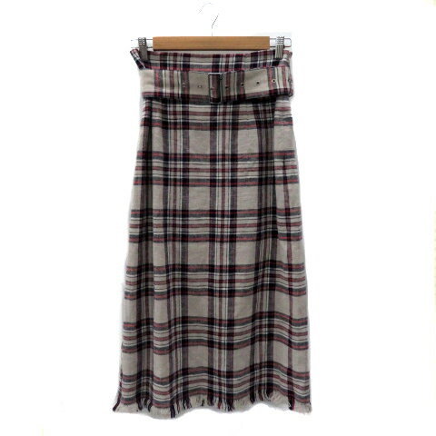 【中古】ミラオーウェン Mila Owen フレアスカート ロング丈 タータンチェック柄 麻 リネン 1 ベージュ /SF8 レディース 【ベクトル 古着】 250515