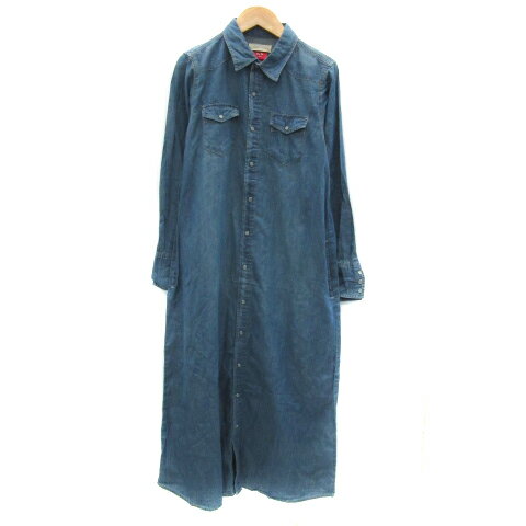 【中古】ローリーズファーム LOWRYS FARM ウェスタンシャツワンピース マキシ丈 ロング丈 長袖 シャンブレー L 水色 ライトブルー /YS24 レディース 【ベクトル 古着】 250512