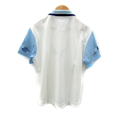 【中古】アダバット adabat ゴルフウエア シャツ 半袖 刺繍 ロゴ 切替 メッシュ 白 ホワイト 水色 ライトブルー /SY32 メンズ 【ベクトル 古着】 250716