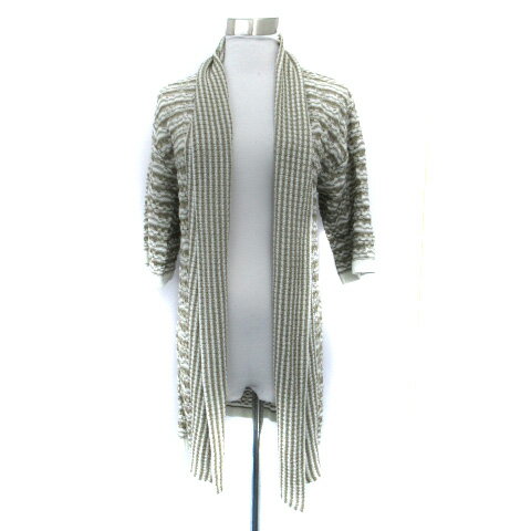 【中古】コモドブルー COMODOBLU ニットカーディガン 前開き ロング丈 七分袖 ショールカラー ラメ 2 ベージュ 白 ホワイト /SM21 レディース 【ベクトル 古着】 250515