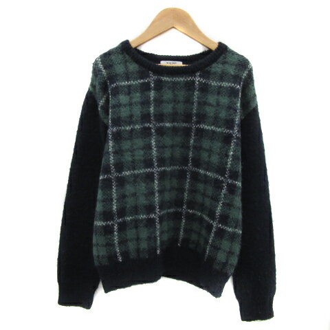 【中古】ナチュラルビューティーベーシック NATURAL BEAUTY BASIC ニット セーター 長袖 ラウンドネック チェック柄 M マルチカラー 紺 ネイビー /YS16 レディース 【ベクトル 古着】 250526