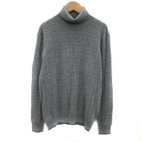 【中古】ナノユニバース nano universe ニット カットソー 長袖 タートルネック ケーブル編み S グレー..