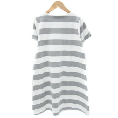 【中古】インデックス INDEX ワンピース ひざ丈 半袖 ボーダー柄 ビジュー M グレー /YM6 レディース 【ベクトル 古着】 250523