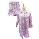 【中古】メーカーズシャツ カマクラ MAKER'S SHIRT 鎌倉 × ビス VIS ルームウェア パジャマ セットアップ 上下 シャツワンピース ミニ丈 七分袖 オープンカラー ショートパンツ 短パン ストライプ柄 F マルチカラー パープル /YK23 レディース 【ベクトル 古着】 250527