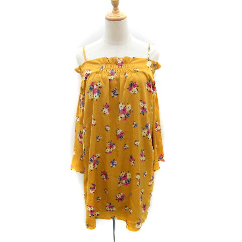 【中古】未使用品 マーキュリーデュオ MERCURYDUO ワンピース ミニ丈 長袖 オフショルダー 花柄 マルチカラー F マスタードイエロー /S..
