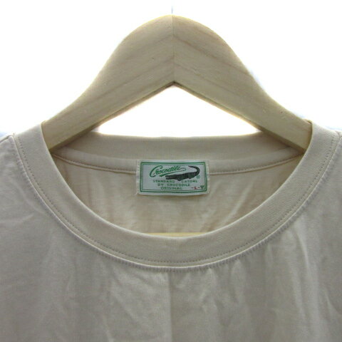 【中古】クロコダイル CROCODILE Tシャツ カットソー 半袖 ラウンドネック ロゴ L ライトベージュ 黒 ブラック /YS27 メンズ 【ベクトル 古着】 250625