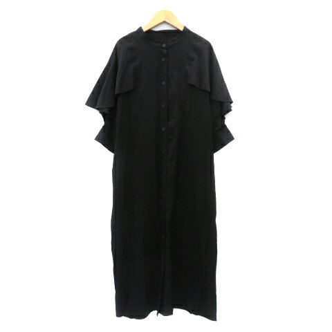 【中古】アプレジュールミニョン apres jour mignon シャツワンピース ロング丈 マキシ丈 七分袖 バンドカラー F 黒 ブラック /YK39 レディース 【ベクトル 古着】 250611 【中古】アプレジュールミニョン apres jour mignon シャツワンピース ロング丈 マキシ丈 七分袖 バンドカラー F 黒 ブラック /YK39 レディース 【ベクトル 古着】 250611