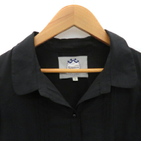 【中古】リランドチュール Rirandture シャツワンピース ひざ丈 フレンチスリーブ オープンカラー レース 1 黒 ブラック ベージュ /YK27 レディース 【ベクトル 古着】 250618