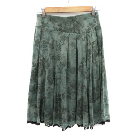 【中古】アバハウス ドゥヴィネット abahouse devinette フレアスカート ギャザースカート ミモレ丈 レース 花柄 カーキ /YK17 レディース 【ベクトル 古着】 250609