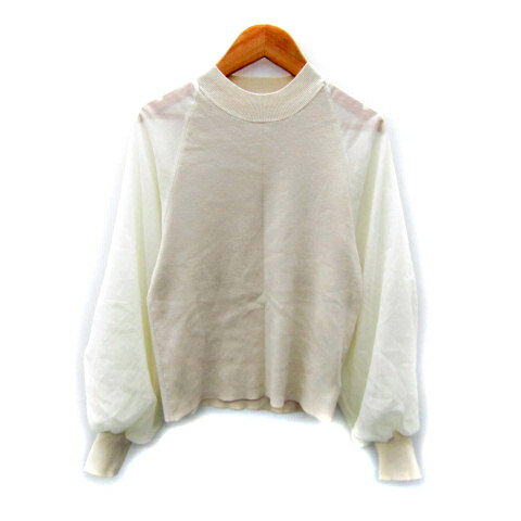 【中古】ヘユム HEYUMM ニット カットソー 長袖 クルーネック 無地 切替 シースルー ONE オフホワイト /SY39 レディース 【ベクトル 古着】 250611