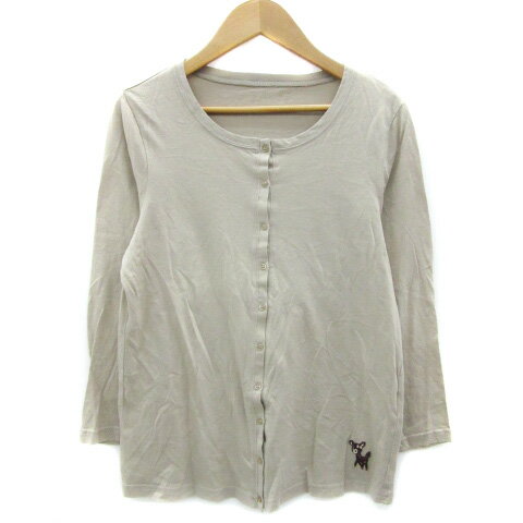 【中古】シェリーラファム Cherir la femme カーディガン ミドル丈 七分袖 薄手 ワッペン M ベージュ /YM27 レディース 【ベクトル 古着】 250618