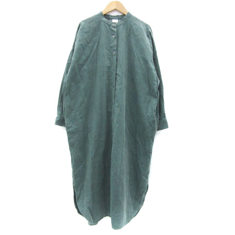 【中古】アーバンリサーチ ドアーズ URBAN RESEARCH DOORS シャツワンピース ロング丈 長袖 バンドカラー コーデュロイ One グリーン 緑 /YM21 レディース 【ベクトル 古着】 250617