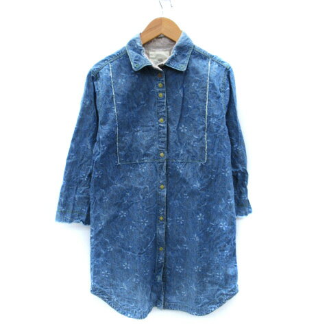 【中古】ヴォー VOO チュニックシャツ 七分袖 総柄 青 ブルー /SM19 レディース 【ベクトル 古着】 250625